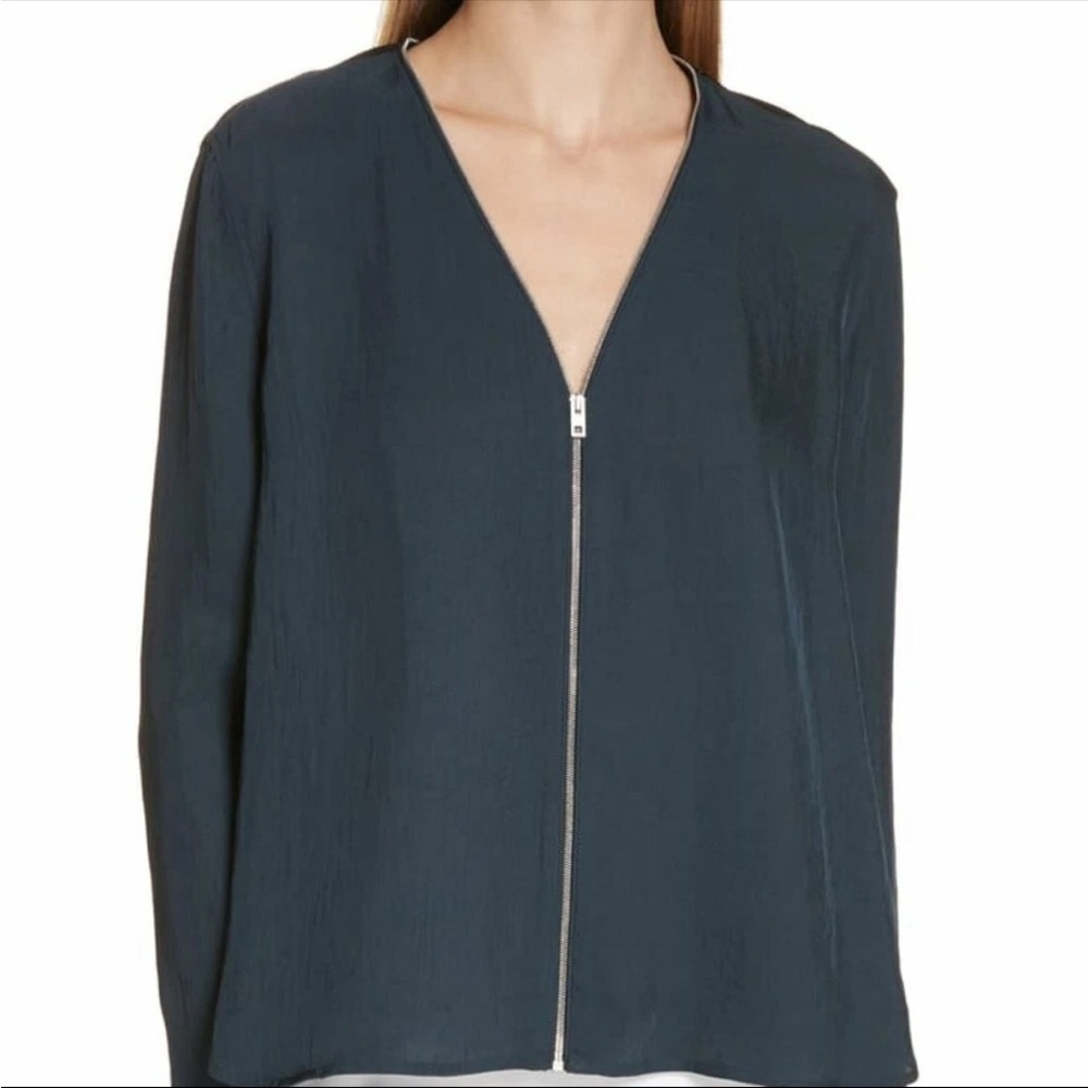 Rag &‎ Bone Navy Blue Zipper Front Vanessa Blouse Size Small